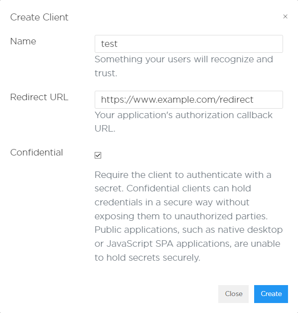 Creating a client for OAuth