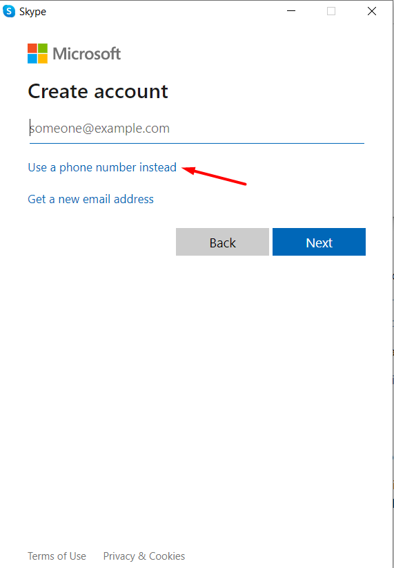 create the skype account with phone number