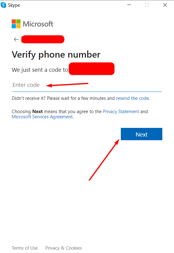 verification phone number for Skype