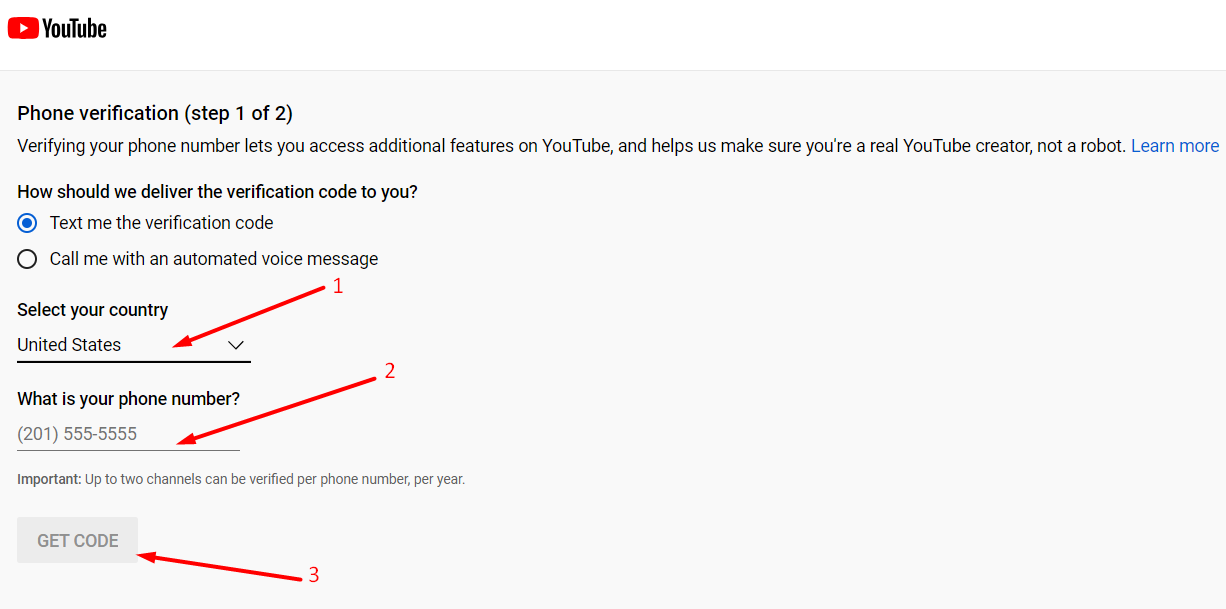 verify phone number youtube