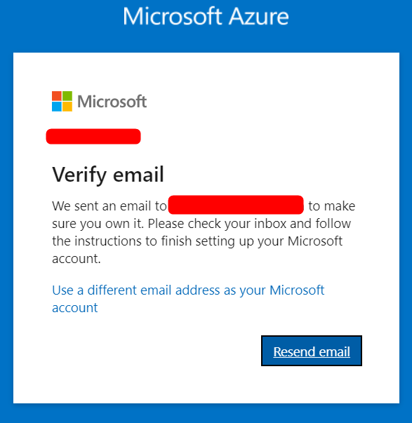 verify email for Microsoft Azure account