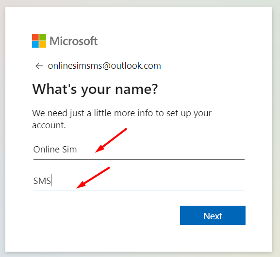 Sign up to Outlook with virtual number