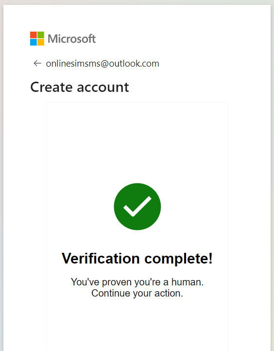 Verification Outlook account Complete